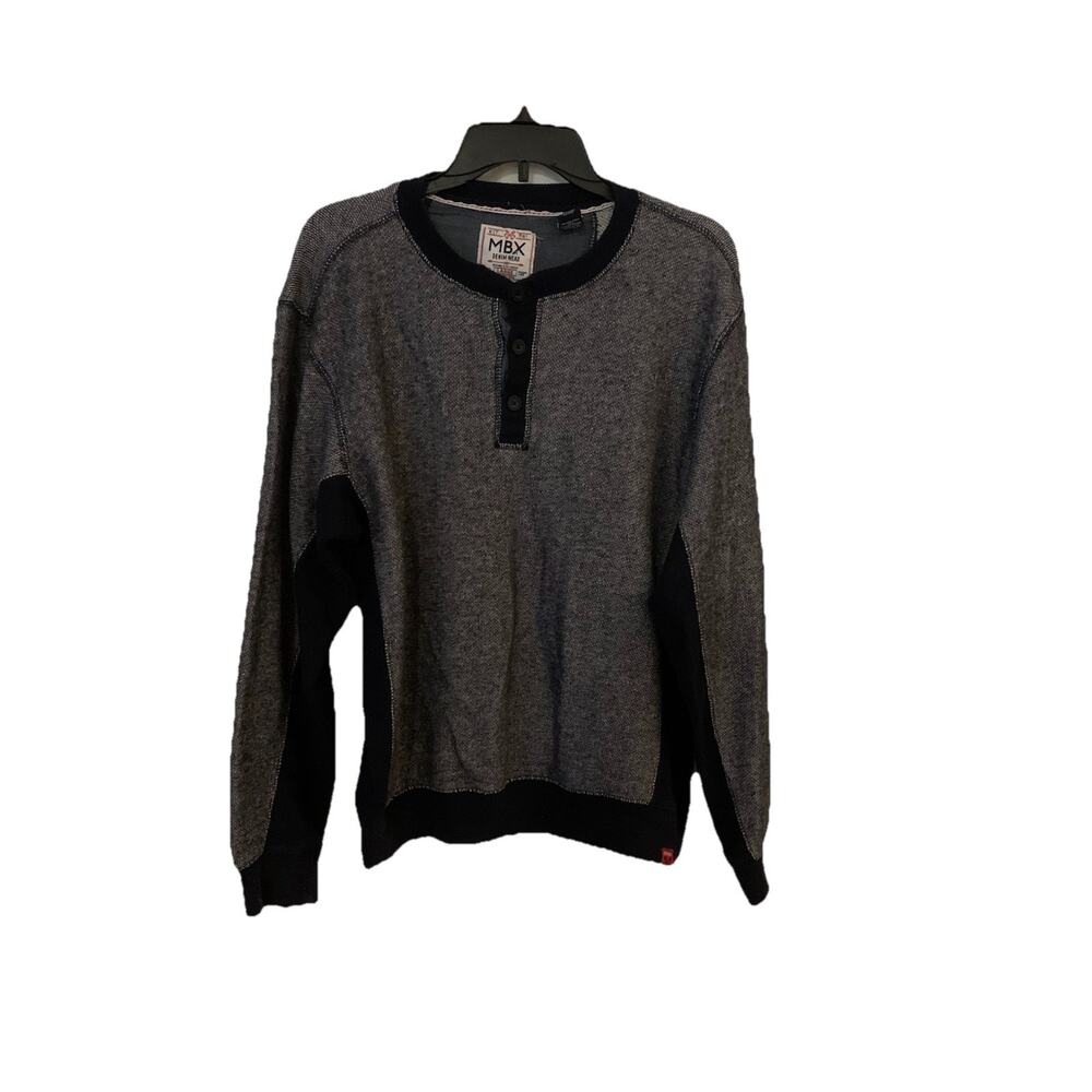 Mens MBX DENIM WEAR Gray Slub Sweatshirt Henley Long Sleeve Large Stretch